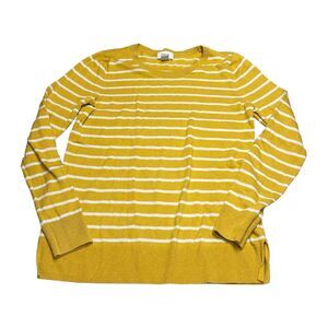 Old Navy Sweater Girls XS Yellow White Striped Ribbed Classic Fit Long Sleeve